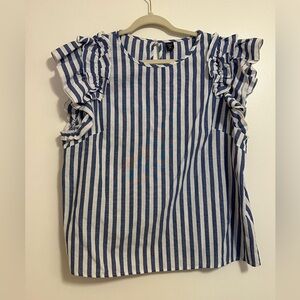 SHEIN curve blue and white ruffle top